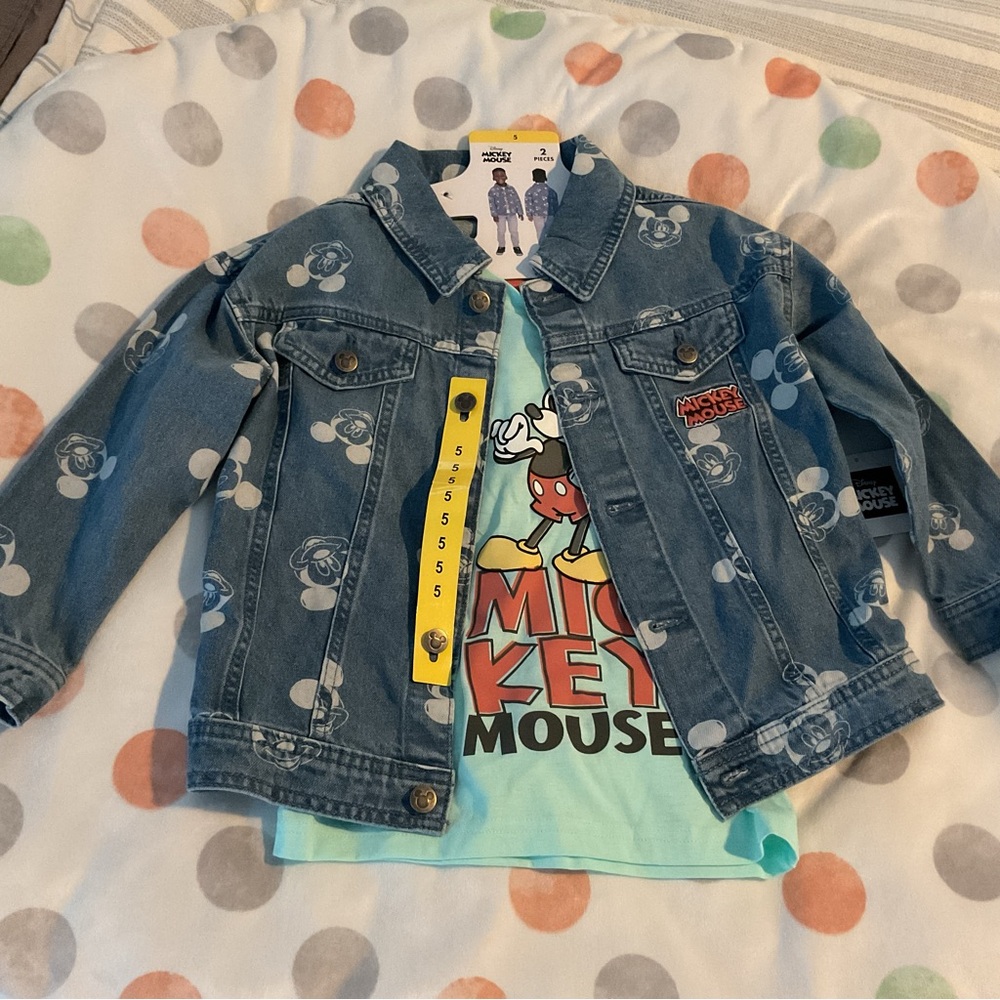 NWT Disney Kids Denim Jacket with Mickey Mouse T-shirt Size 5